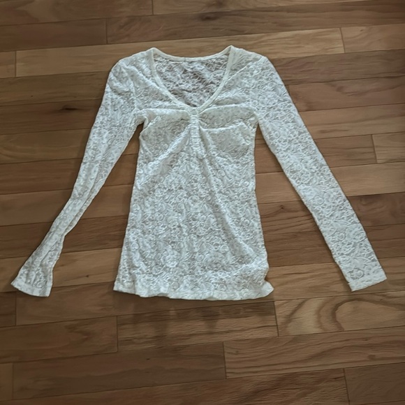 Lace Cream Color Top | See Through | Long Sleeve | size XS - Picture 1 of 5